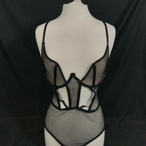 Body Rage Fishnet Bodysuit W/Adjustable Straps, Women's Size L - Black